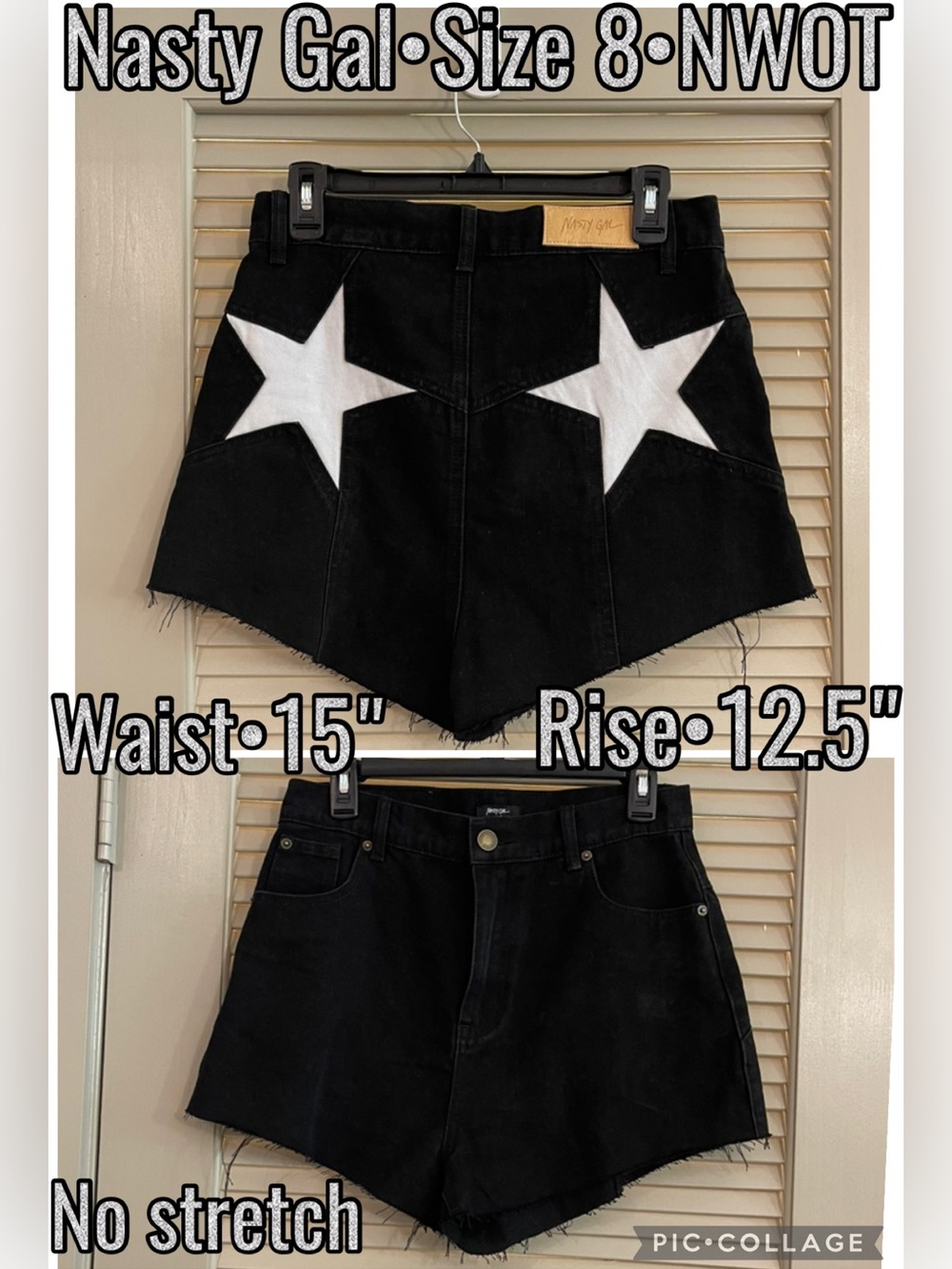 Nasty Gal Black Denim Shorts with White Stars on Back